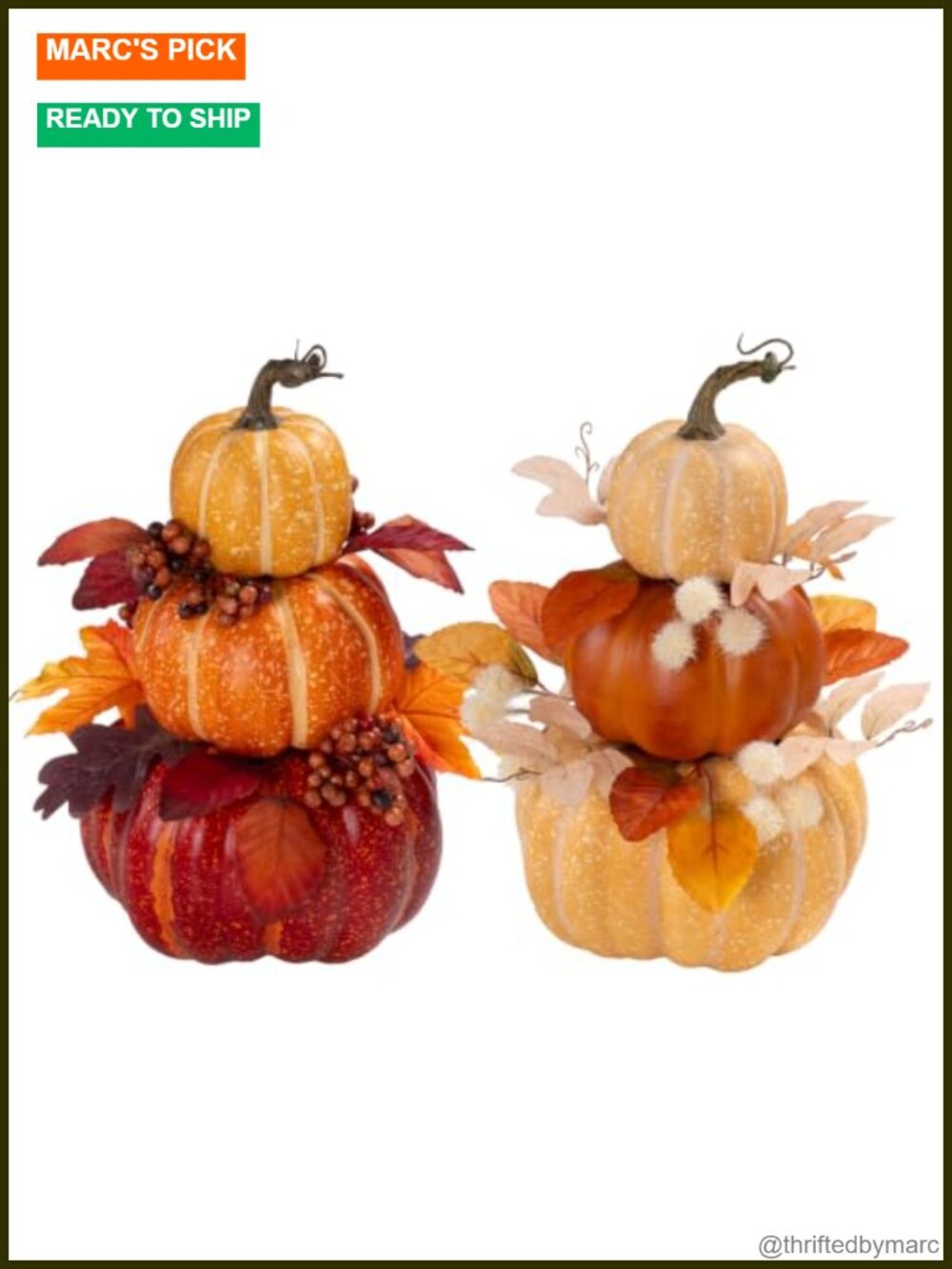 2Pcs 13" Stacked Pumpkin Tower Decor Artificial Foam Topiaries